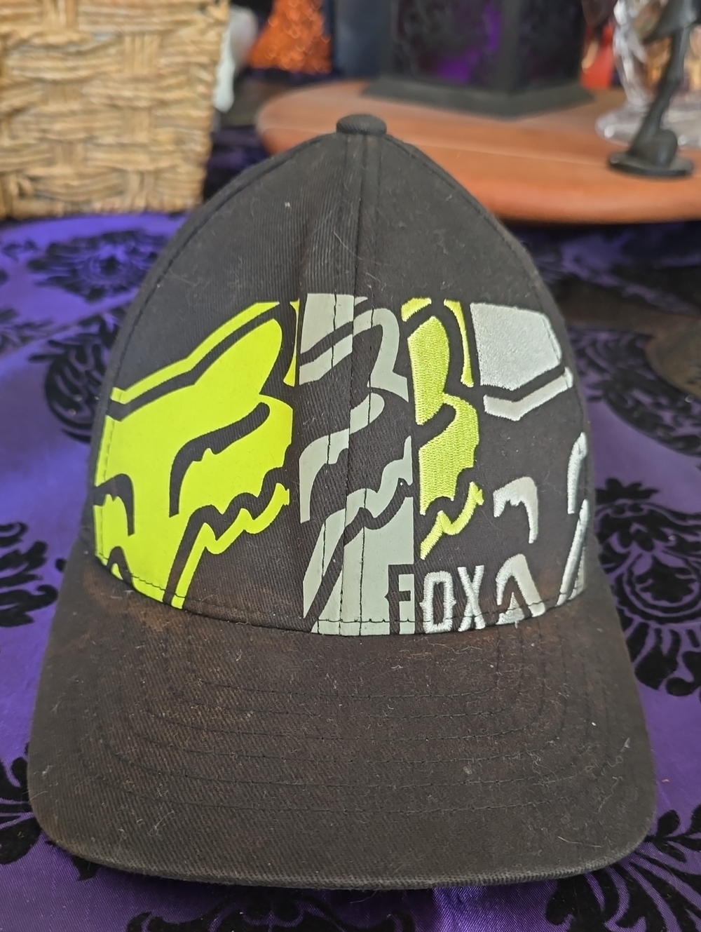 Vintage 2015 Fox Kids Flexfit Hat with Neon Green and Gray Fox Logo